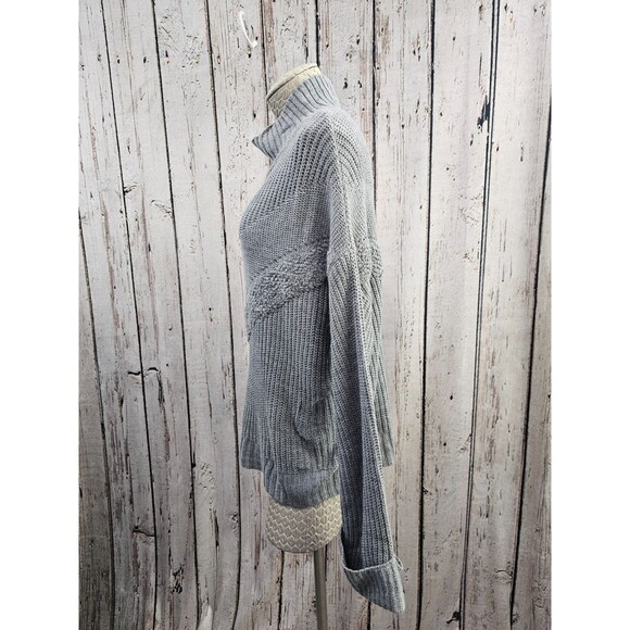 ALK Women's M Express Gray Knit Mock Neck Pullover Sweater W/ Wide Cuff Sleeves - Picture 4 of 8